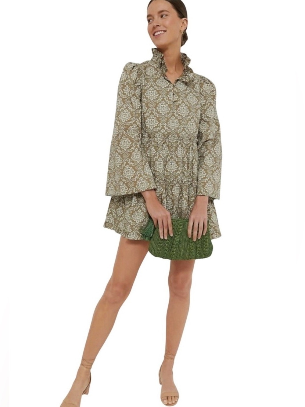 Hyacinth House | NEW Moss Printed Russell Mini Dress in Olive Size Medium
